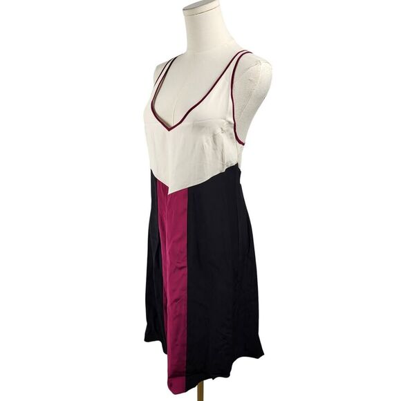 New Jay Godfrey Size 8 All Silk Color Block Dress Deep V-Neck Racerback USA - Picture 7 of 13